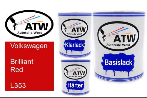 Volkswagen, Brilliant Red, L353: 1L Lackdose + 1L Klarlack + 500ml Härter - Set, von ATW Autoteile West.